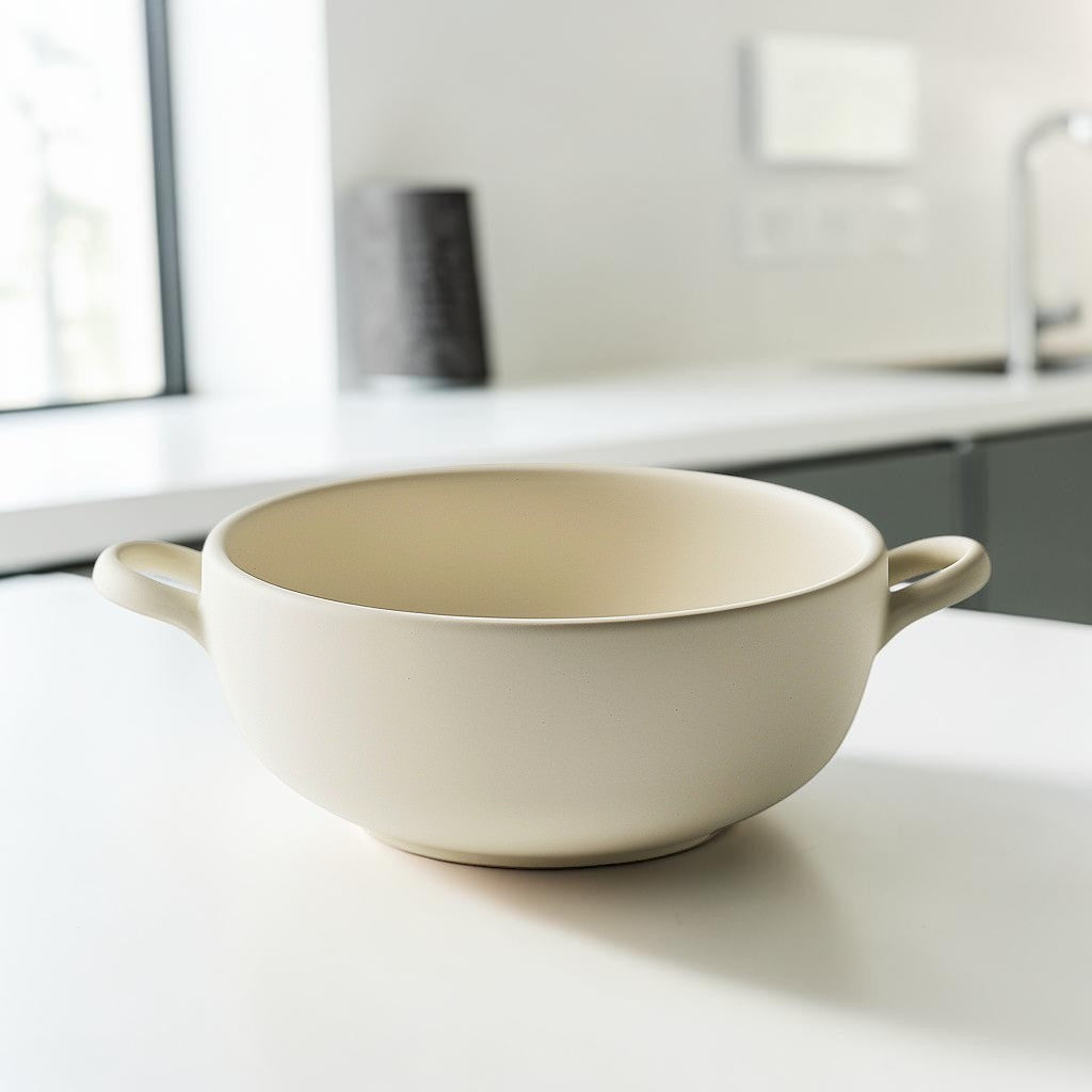 Dind Ceramic Matte Soup Bowl with Handles - 600ml Heat-Resistant Salad and Cereal Bowl