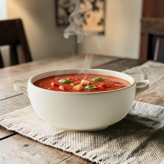 Dind Ceramic Matte Soup Bowl with Handles - 600ml Heat-Resistant Salad and Cereal Bowl