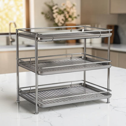 Dind Stainless Steel Countertop Kitchen Organizer - Multi-Tier Dish and Spice Rack