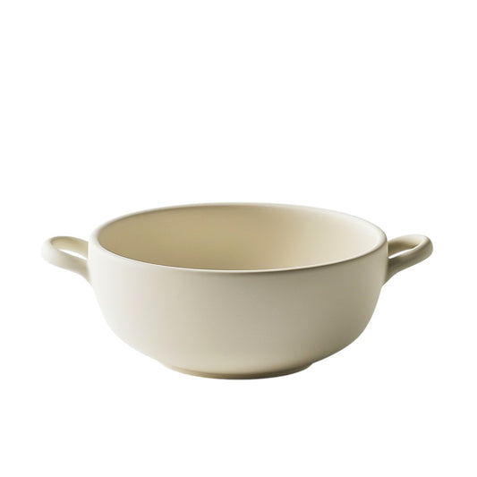 Dind Ceramic Matte Soup Bowl with Handles - 600ml Heat-Resistant Salad and Cereal Bowl